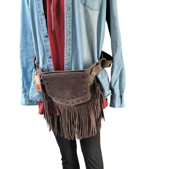 2025Genuine LeatherFestival Cow Girl Pocket Belt | Hip bag with Fringe Coffee… - Picture 6 of 14